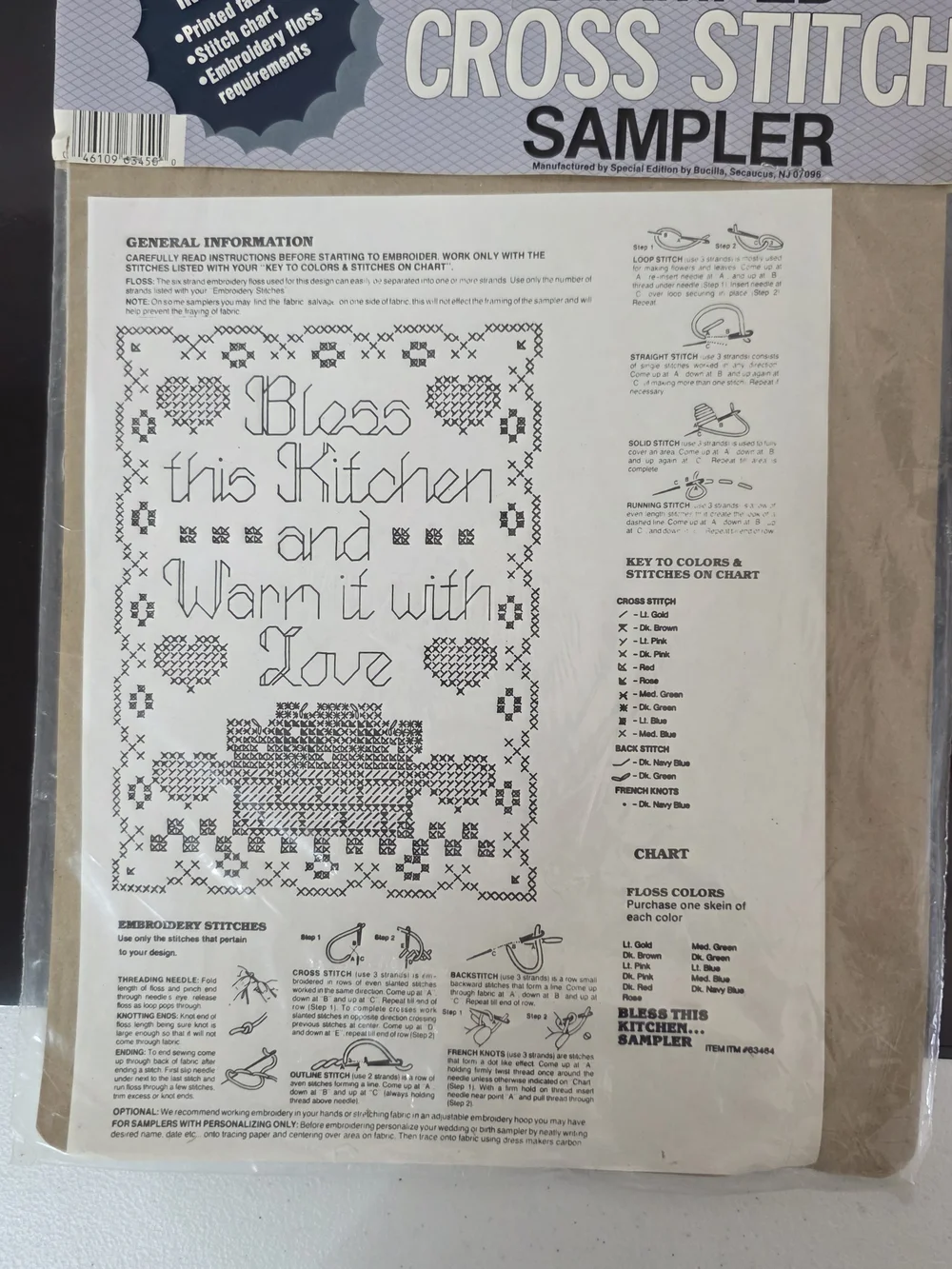 Bucilla Stamped Cross Stitch Bless This Kitchen And Warm It With Love Vintage